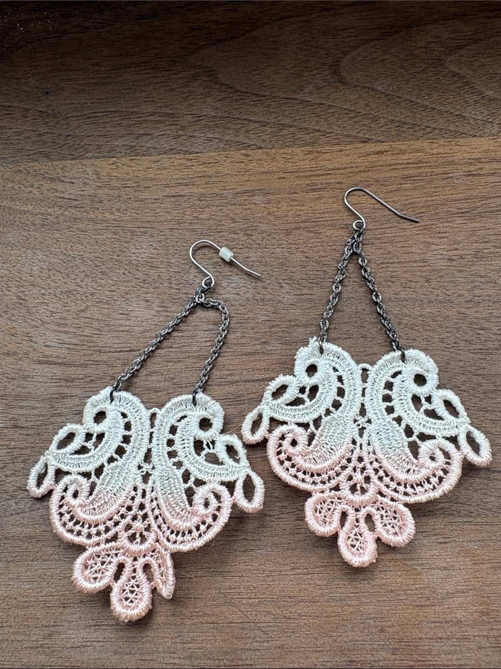Anthropologie Ombre Lace Teardrop Dangle Earrings - Pink and Cream